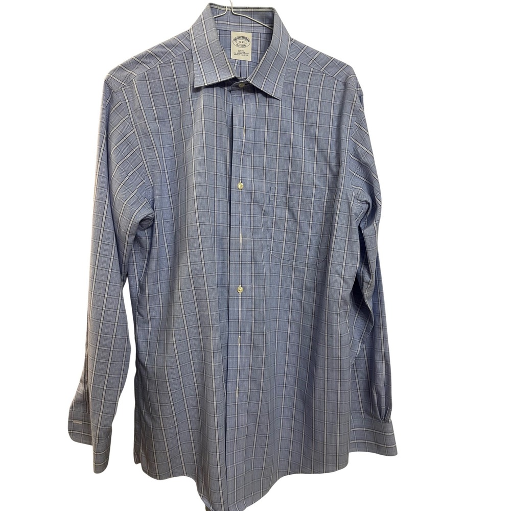Brooks‎ Brothers Mens Slim Fit Dress Shirt Blue Plaid Cotton 15 33